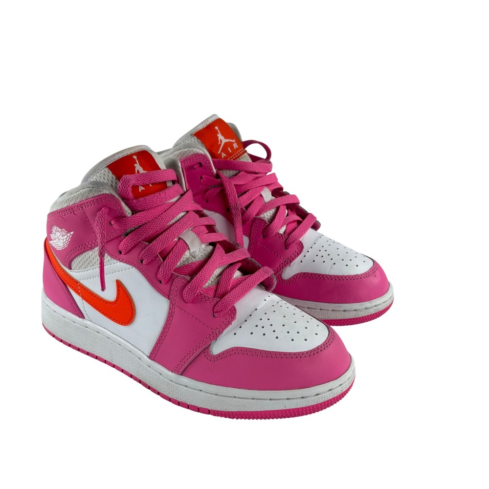 Nike Air Jordan 1 Mid GS Pink Orange White Sneakers Sz 5.5 Y Streetwear Retro - Picture 2 of 10